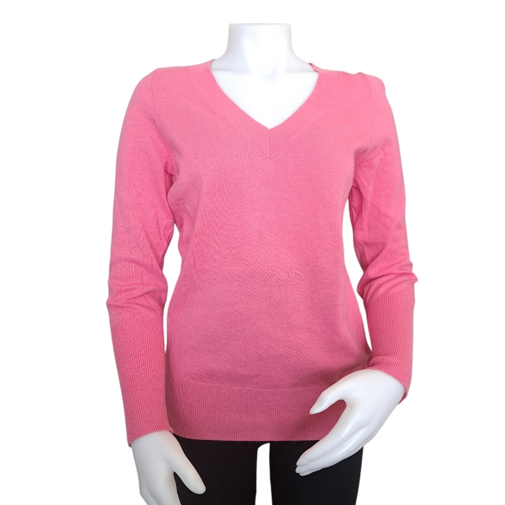 J.Crew Factory Women's V-neck Pink Sweater Size Medium Merino Wool Viscose‎
